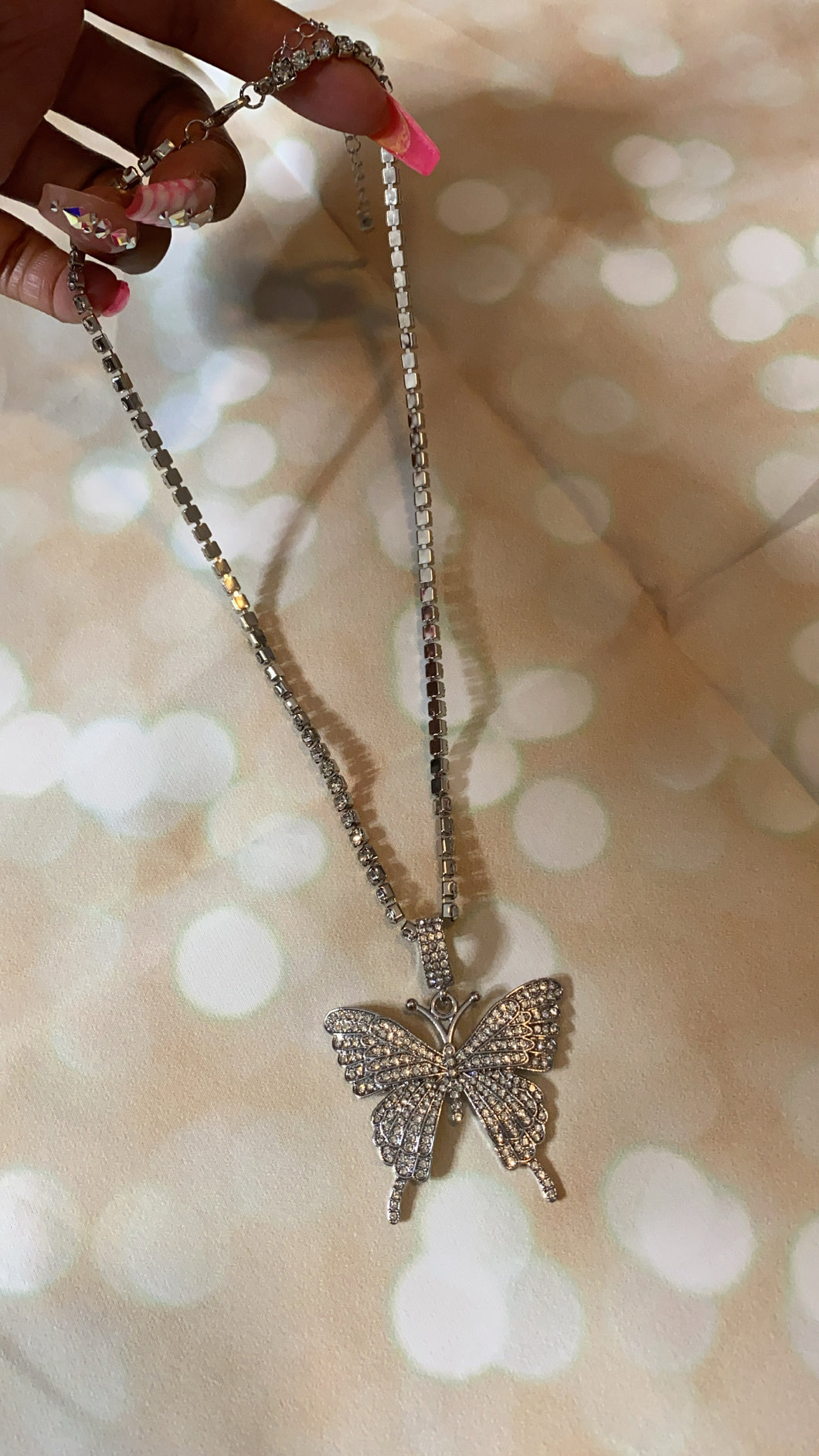 Butterfly Bling Necklace (Silver)